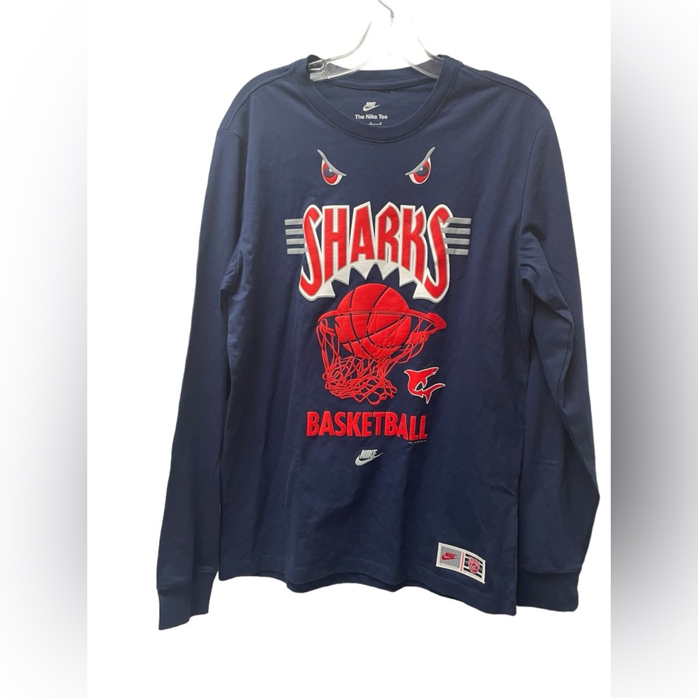 Nike Sharks Basketball Long Sleeve Shirt | Men’s M | FB9032 410